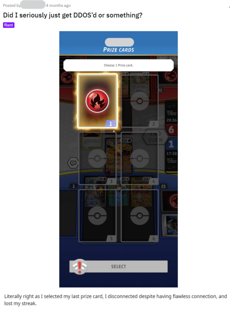 Reddit post asking if they got DDoS'd during a game