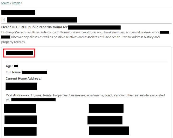 FastPeopleSearch search results