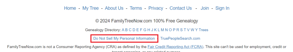 FamilyTreeNow footer