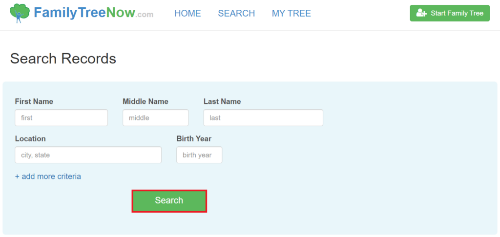FamilyTreeNow search