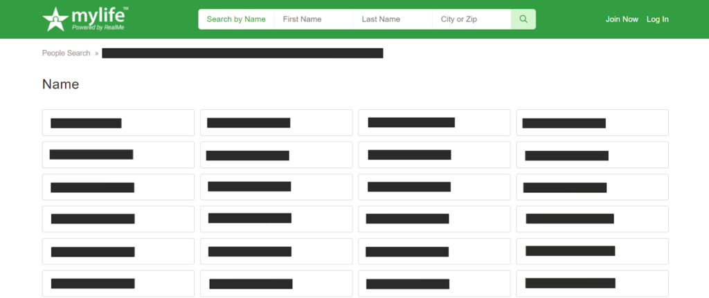 MyLife search results