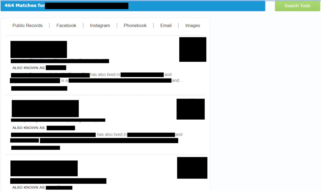 PeekYou search results