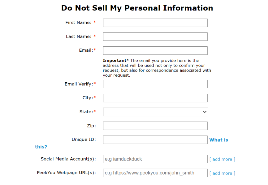 PeekYou opt out form