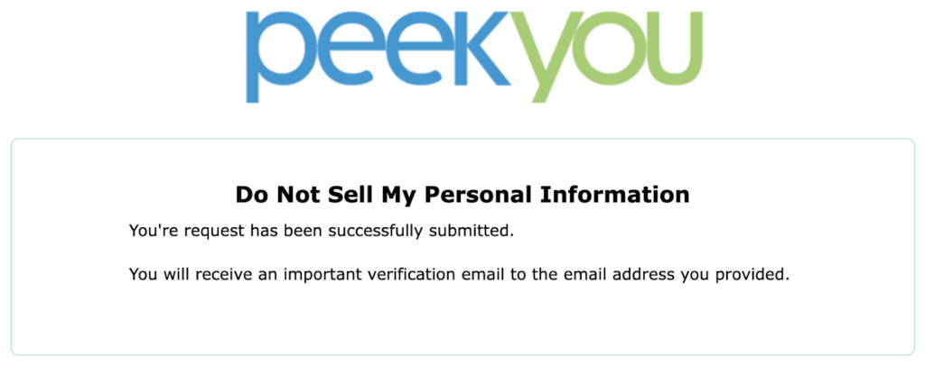 PeekYou message about a confirmation email