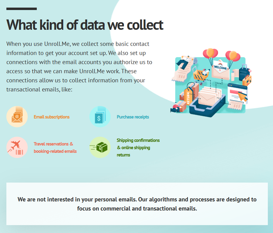 Unroll.me 'What kind of data we collect'