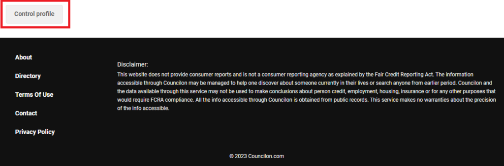 Council "Control profile" button