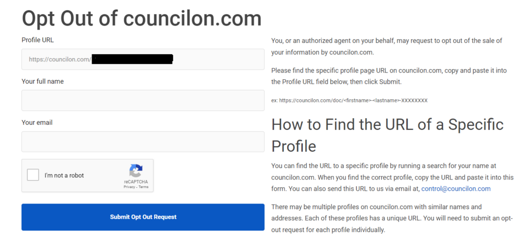 Councilon opt out form