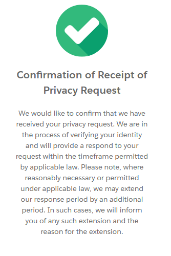 Veeva confirmation of receipt of privacy request
