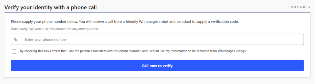 Whitepages opt out - Enter your phone number to verify identity