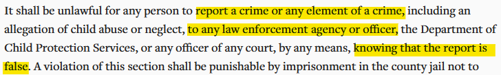 Mississippi false reporting of a crime (swatting)