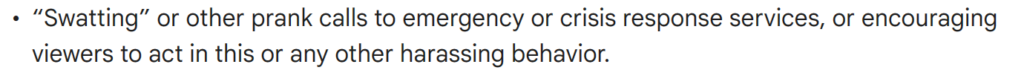 YouTube policy on swatting