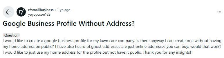 Reddit question - Google Business Profile Without Address?