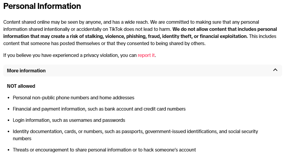 TikTok policy on doxxing