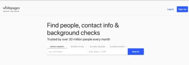 Whitepages front page search box